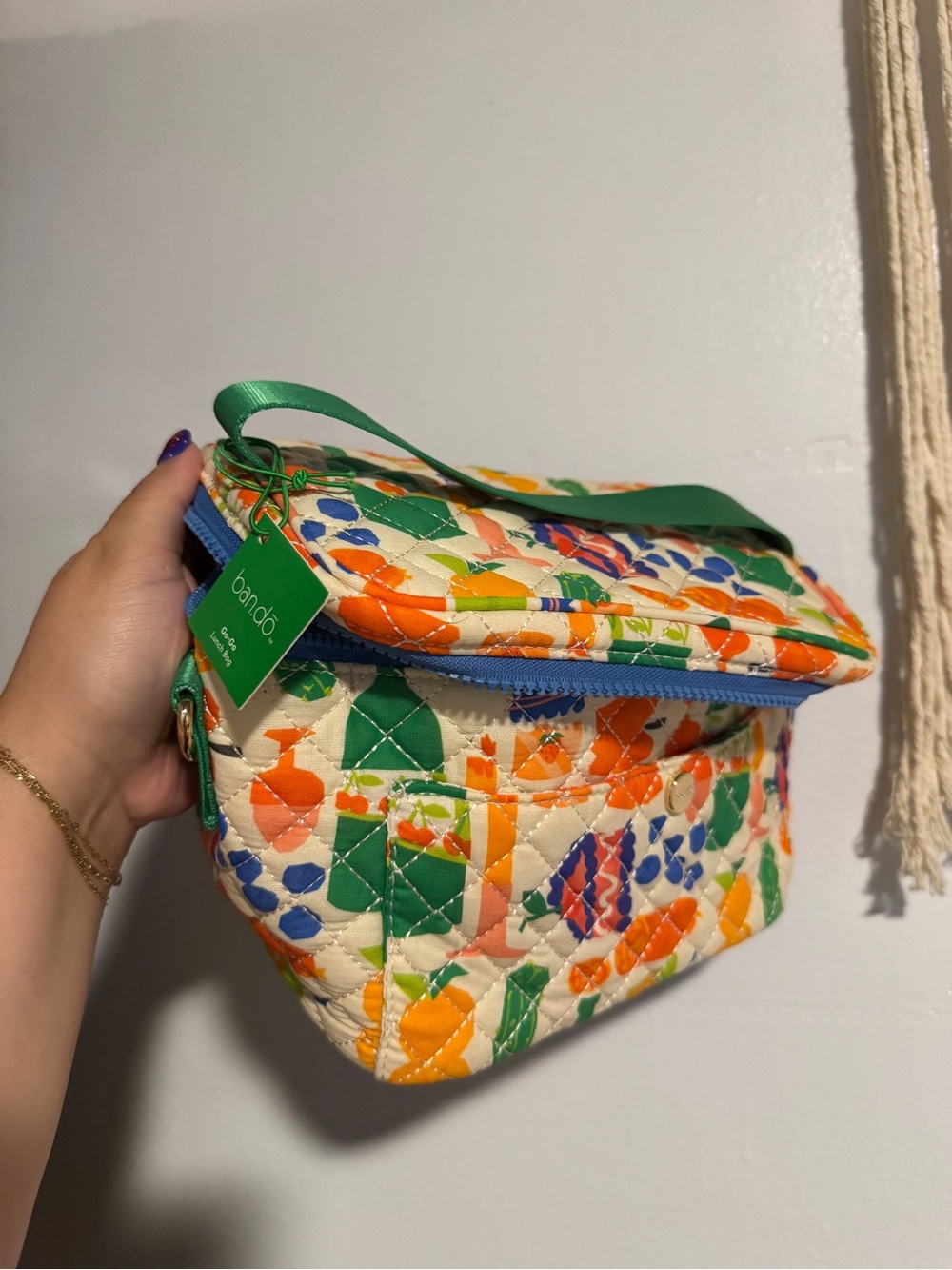 ban.do Quilted Floral Cosmetic Pouch in Green, Orange & Blue
